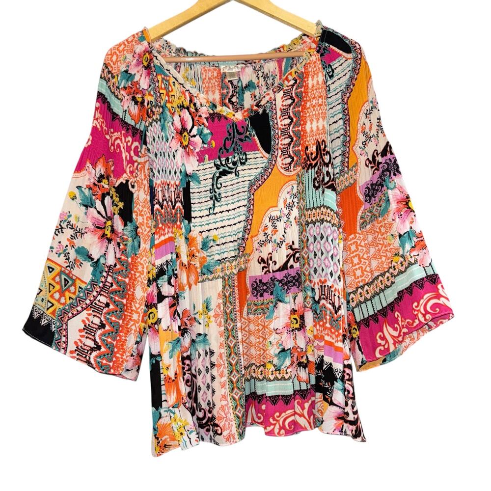 Spense Boho Patchwork Top Women's Medium Floral H… - image 1